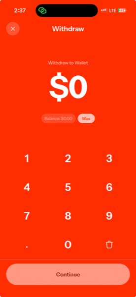 Rail app — Withdraw screen